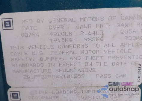 1994 Chevrolet Camaro Z28 из США, поврежденный, VIN 2G1FP22P0R2181259